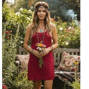 Sacred Threads Vibrant Red textured Satin Slip Dress